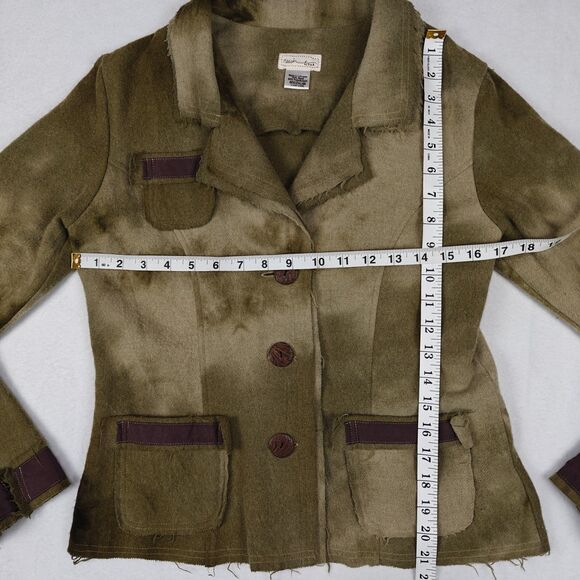 Neesh by DAR Wool Blend Distressed Olive Blazer Size M Fairy Goblin Rustic - Picture 8 of 8
